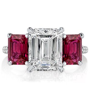 Three stone rings - Italo Three Stone White & Ruby Sapphire Engagement Ring, Three stone rings, Italo jewelry - Online Catalog