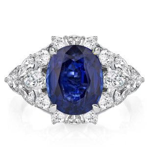 Unique rings - Antique Oval Cut Created Blue Sapphire Engagement Ring, Italo jewelry - Online Catalog