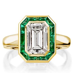 halo engagement rings - Halo Emerald Cut Engagement Ring Bezel Setting Solitaire Engagement Ring, Italo jewelry - Online Catalog