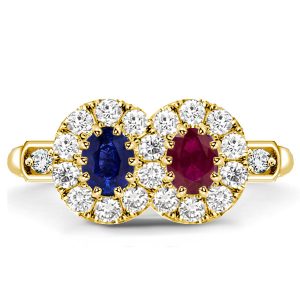 Halo Engagement Rings - Garnet & Blue Sapphire Halo Oval Vintage Engagement Ring, Italo jewelry - Online Catalog