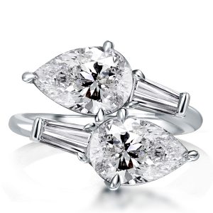 Unique rings - Italo Twin Stone Pear Cut White Sapphire Engagement Ring, Italo jewelry - Online Catalog
