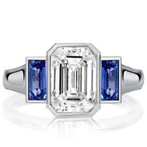 Three stone rings - Blue Sapphire 3 Stone Emerald Cut Engagement Ring, Three stone rings, Italo jewelry - Online Catalog