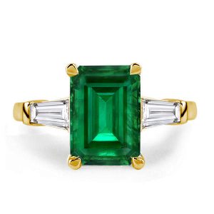 Three stone rings - Three Stone Emerald Cut Emerald Green Engagement Ring, Three stone rings, Italo jewelry - Online Catalog