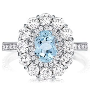 Halo Engagement Rings - Halo Aquamarine Engagement Ring Oval Cut Engagement Ring, Italo jewelry - Online Catalog