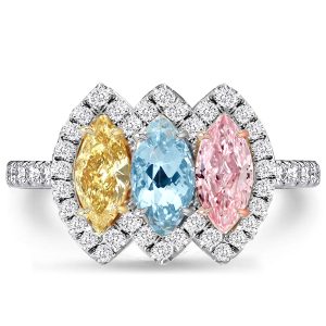 unique engagement rings - Halo Pink & Aquamarine Marquise Cut Three Stone Engagement Ring, Italo jewelry - Online Catalog