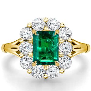 unique engagement rings - Vintage Halo Emerald Engagement Ring Emerald Cut Promise Ring, Italo jewelry - Online Catalog
