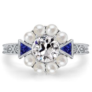 Halo Engagement Rings - Pearl Engagement Ring Vintage Halo Engagement Ring, Italo jewelry - Online Catalog