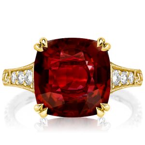 unique engagement rings - Art Deco Milgrain Garnet Cushion Cut Engagement Ring, Italo jewelry - Online Catalog