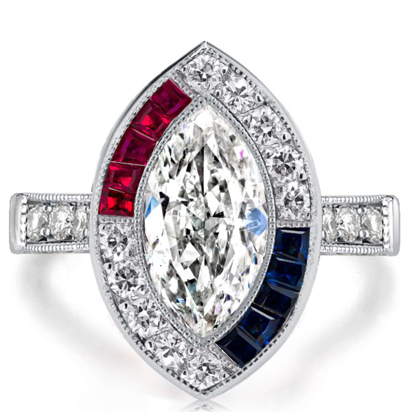 Unique rings - Unique Milgrain Marquise Cut Halo Engagement Ring, Italo jewelry - Online Catalog