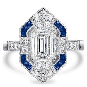 unique engagement rings - Art Deco Milgrain Emerald Cut Engagement Ring, Italo jewelry - Online Catalog