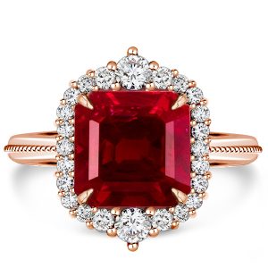 halo engagement rings - Italo Rose Gold Halo Asscher Cut Ruby Engagement Ring, Italo jewelry - Online Catalog