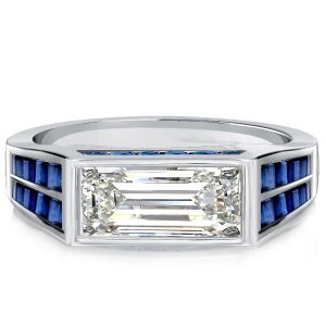 unique engagement rings - Italo Art Deco Baguette Cut Blue Sapphire Engagement Ring, Italo jewelry - Online Catalog
