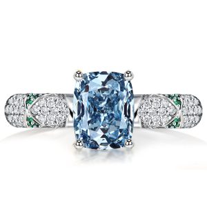 unique engagement rings - Italo Blue Topaz Pave Setting Cushion Cut Engagement Ring, Italo jewelry - Online Catalog
