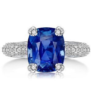 unique engagement rings - Micro Pave Cushion Cut Created Blue Sapphire Engagement Ring, Italo jewelry - Online Catalog