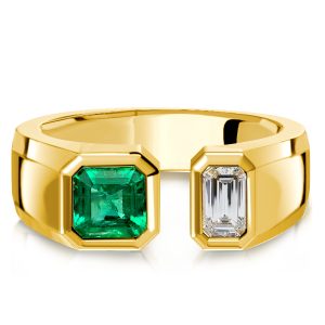 unique engagement rings - Italo Bezel Setting Emerald Green Signet Open Ring Pinky Ring, Italo jewelry - Online Catalog