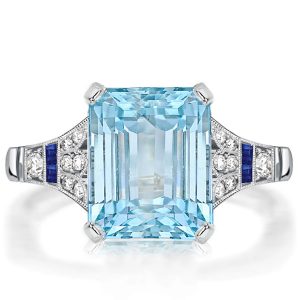unique engagement rings - Art Deco Milgrain Emerald Cut Aquamarine Engagement Ring, Italo jewelry - Online Catalog