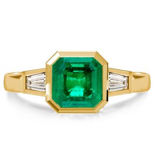 three stone engagement rings - Asscher Cut Emerald Green Three Stone Engagement Ring, Italo jewelry - Online Catalog