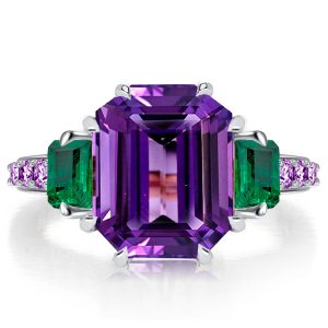 unique engagement rings - Unique Three Stone Amethyst Engagement Ring Promise Ring, Italo jewelry - Online Catalog