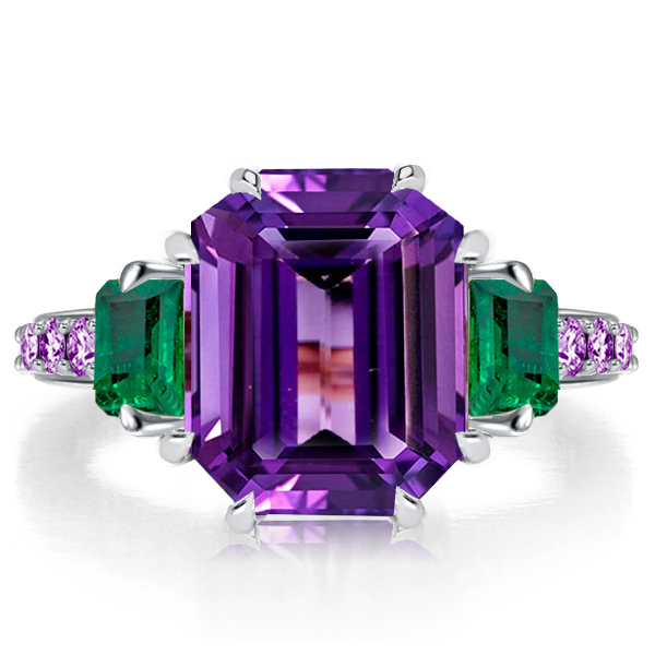 unique engagement rings - Unique Three Stone Amethyst Engagement Ring Promise Ring, Italo jewelry - Online Catalog