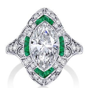 unique engagement rings - Art Deco Marquise Cut Milgrain Halo Engagement Ring, Italo jewelry - Online Catalog