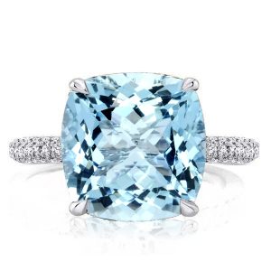 Unique rings - Italo Aquamarine Ring Hidden Halo Cushion Cut Engagement Ring, Italo jewelry - Online Catalog