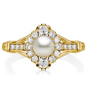 halo engagement rings - Italo Antique Golden Round Pearl Engagement Ring For Women, Italo jewelry - Online Catalog