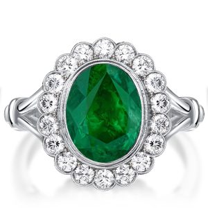 Halo Engagement Rings - Italo Halo Milgrain Oval Cut Emerald Engagement Ring For Women, Italo jewelry - Online Catalog