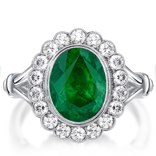 Halo Engagement Rings - Italo Halo Milgrain Oval Cut Emerald Engagement Ring For Women, Italo jewelry - Online Catalog