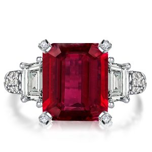 unique engagement rings - Italo Ruby Emerald Cut Unique Three Stone Engagement Ring, Italo jewelry - Online Catalog