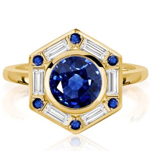 unique engagement rings - Italo Bezel Blue Sapphire Halo Ring Engagement Ring For Women, Italo jewelry - Online Catalog