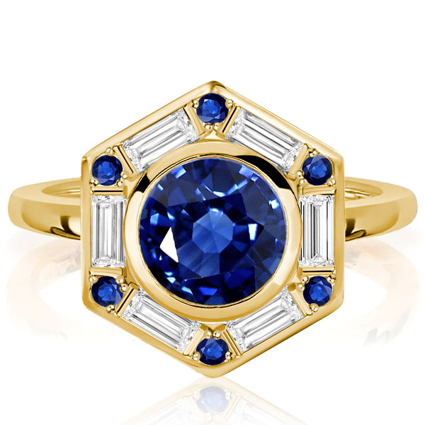 Unique rings - Italo Bezel Blue Sapphire Halo Ring Engagement Ring For Women, Italo jewelry - Online Catalog