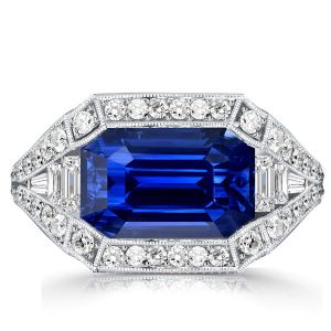 unique engagement rings - Italo Emerald Cut Blue Sapphire Engagement Ring Vintage Ring, Italo jewelry - Online Catalog
