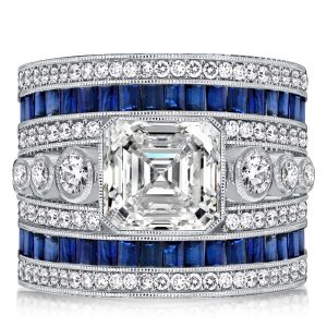 unique engagement rings - Italo Asscher Cut Blue Sapphire Art Deco Ring Cocktail Ring, Italo jewelry - Online Catalog