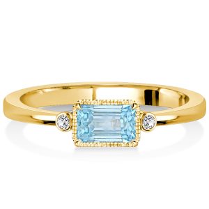 classic engagement rings - Bezel Setting Aquamarine Ring East West Emerald Cut 3 Stone Engagement Ring, Italo jewelry - Online Catalog