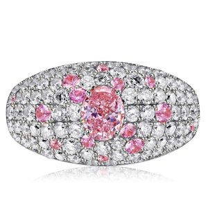 Unique rings - Italo Pave Setting Pink Engagement Ring Pave Dome Ring, Italo jewelry - Online Catalog