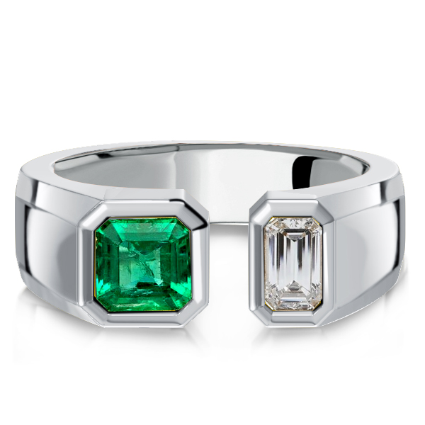 Unique rings - Italo Bezel Setting Emerald Signet Open Ring In Sterling Silver, Italo jewelry - Online Catalog