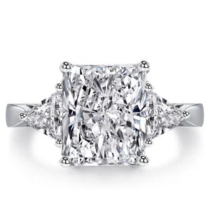 three stone engagement rings - Italo Radiant Cut 3 stone Engagement Ring In Sterling Silver, Italo jewelry - Online Catalog