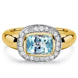 halo engagement rings - Italo Two Tone Aquamarine Ring Cushion Cut Halo Engagement Ring, Italo jewelry - Online Catalog