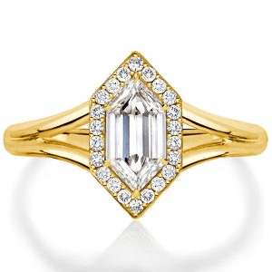 Unique rings - Split Shank Hexagon Ring Halo Engagement Ring For Women, Italo jewelry - Online Catalog
