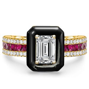 Unique rings - Italo Emerald Cut Halo Engagement Ring Ruby Ring For Women, Italo jewelry - Online Catalog