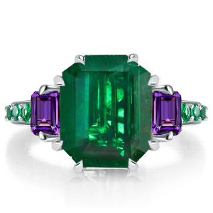 Unique rings - Unique Three Stone Emerald Green Engagement Ring Promise Ring, Italo jewelry - Online Catalog