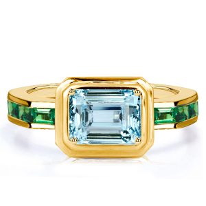 Unique rings - Italo Bezel Aquamarine Ring Emerald Cut Engagement Ring Vintage, Italo jewelry - Online Catalog