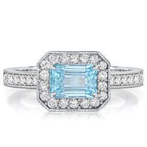 Halo engagement Rings - Italo Aquamarine Ring Octagonal Halo Engagement Ring, Italo jewelry - Online Catalog