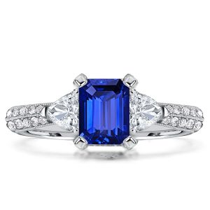 unique engagement rings - Italo Blue Sapphire Emerald Cut 3 stone engagement Ring Unique, Italo jewelry - Online Catalog