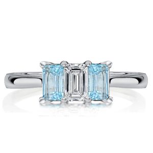 Classic rings - Italo Aquamarine Ring Emerald Cut 3 Stone Engagement Ring, Apparel & Accessories, Italo jewelry - Online Catalog