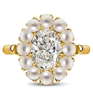 Unique rings - Italo Unique Halo Oval Cut East West Engagement Ring Pearl Ring, Italo jewelry - Online Catalog