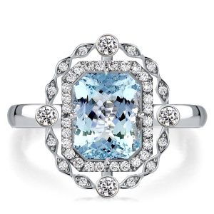 halo engagement rings - Italo Cushion Cut Aquamarine Ring Halo Engagement Ring, Italo jewelry - Online Catalog