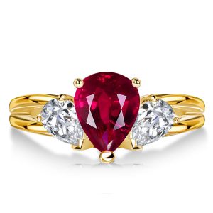 three stone engagement rings - Italo Golden Ruby Ring Pear Cut 3 Stone Engagement Ring, Italo jewelry - Online Catalog