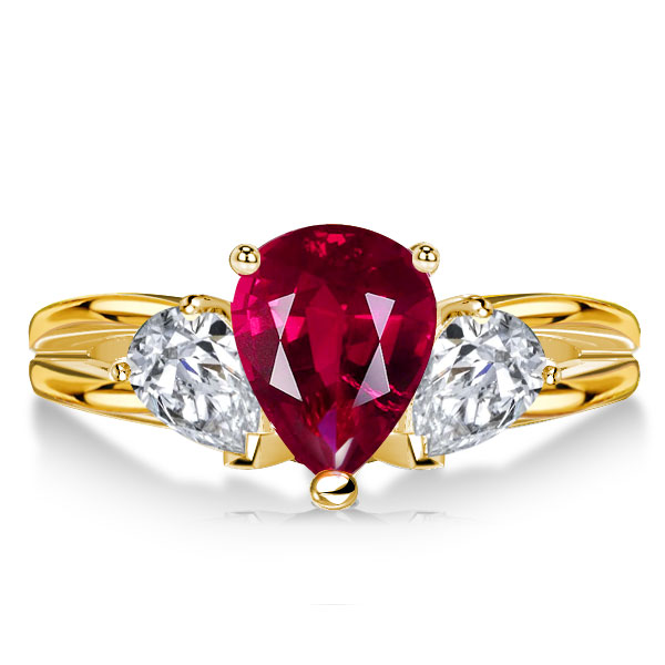 three stone engagement rings - Italo Golden Ruby Ring Pear Cut 3 Stone Engagement Ring, Italo jewelry - Online Catalog