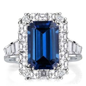 halo engagement rings - Italo Blue Sapphire Emerald Cut Engagement Ring Halo Ring, Italo jewelry - Online Catalog